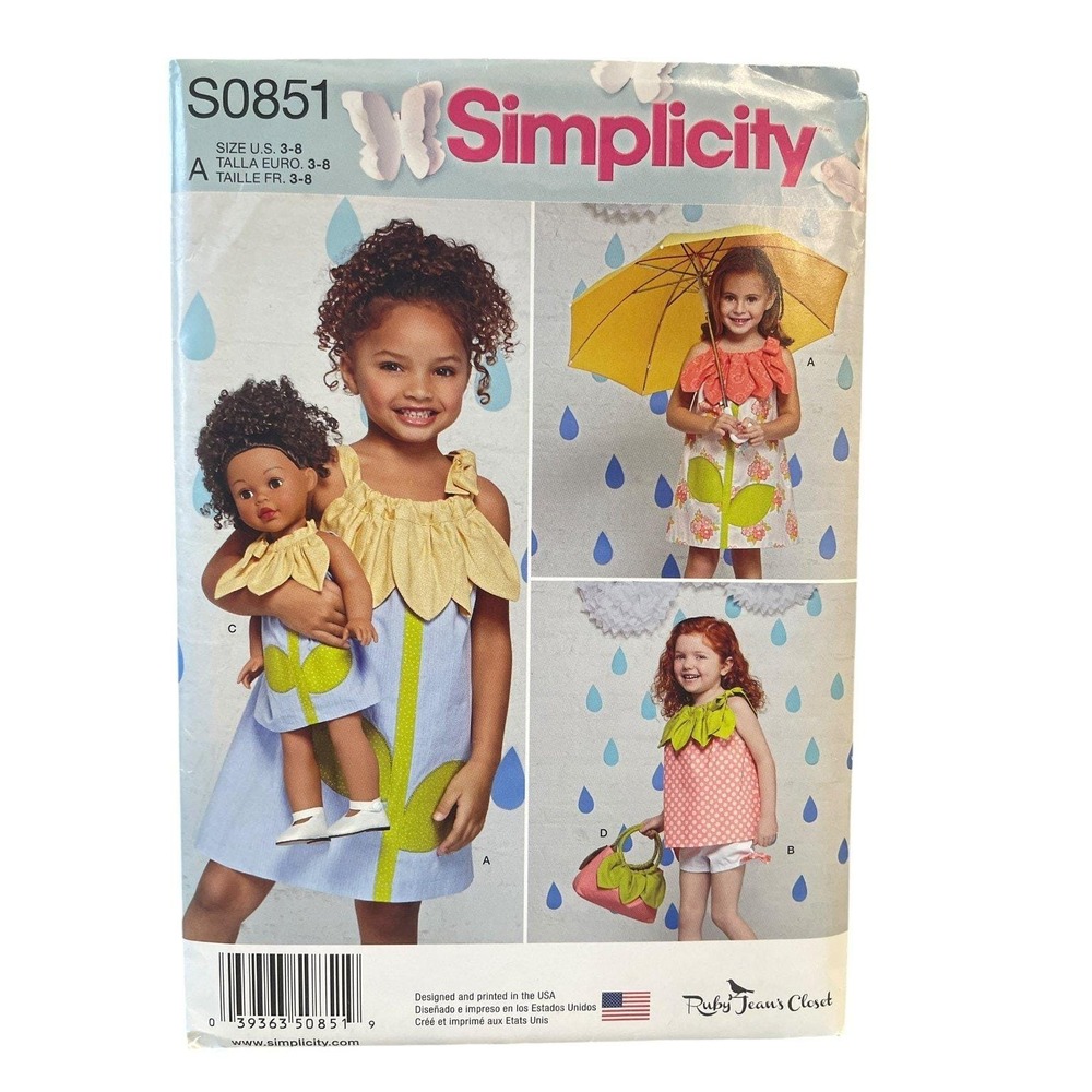Simplicity S0851‎ Child Doll Dress Top Shorts Purse Girls Sizes 3-8 Whimsical
